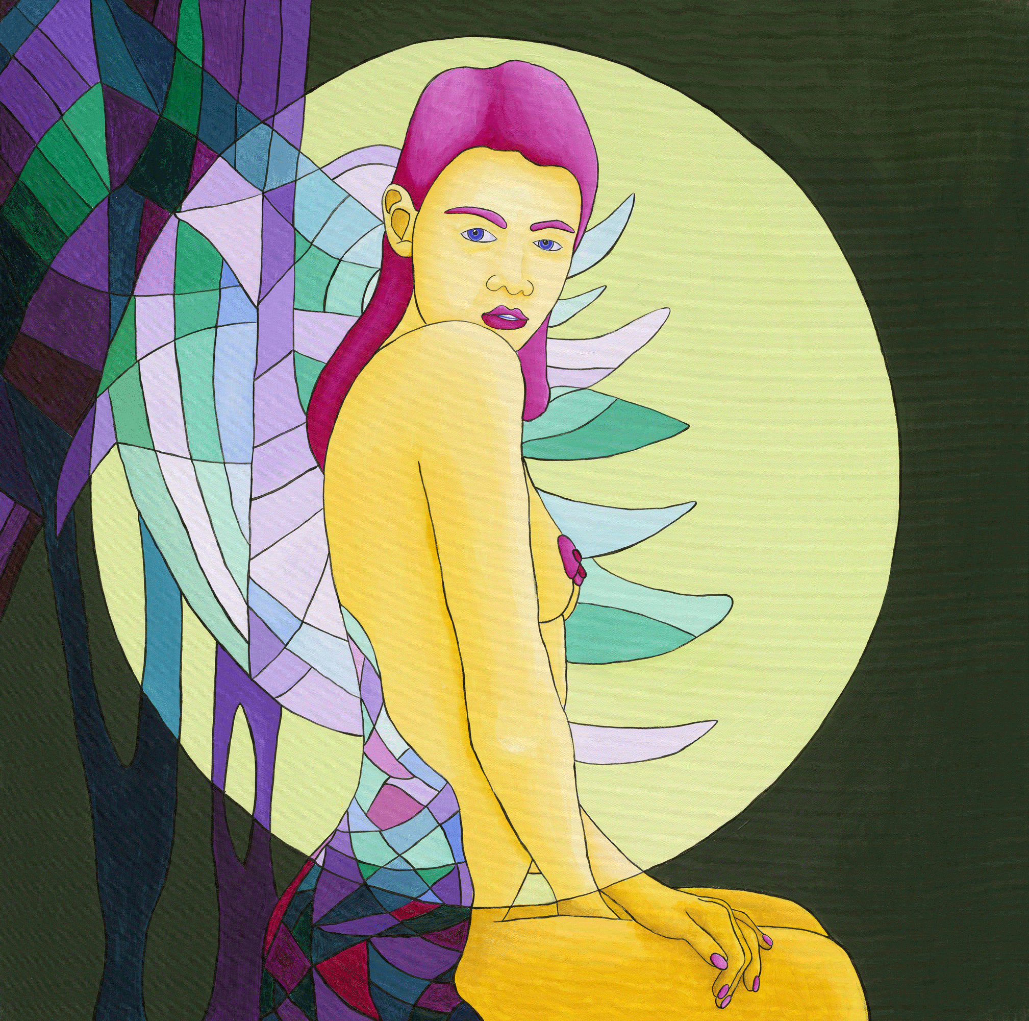 Aura nocturne, 2025. Acrylique sur toile. 36 x 36 pouces.